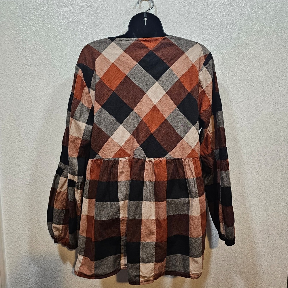 Savanna Jane Steal Away Plaid Embroidered Women's Blouse Size 1X - Picture 5 of 6